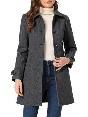 Women's Dark Gray Winter Overcoat Peter Pan Collar Single Breasted Pea Coats